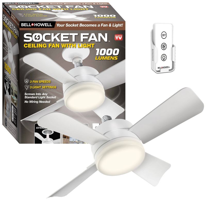 Socket Ceiling Fan with Warm Light and Remote Control 1000 Lumens - Bell + Howell, 1 of 8