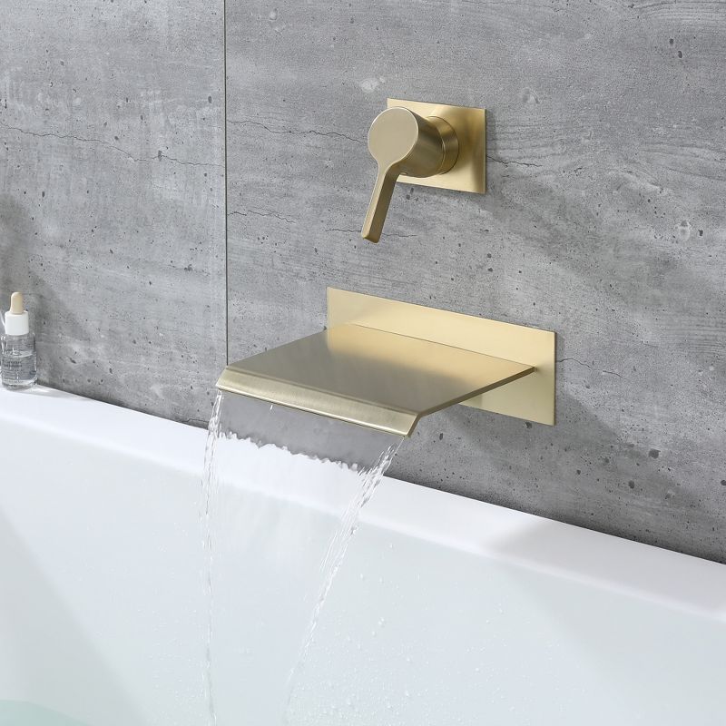 Sumerain Wall Mount Tub Faucet Brushed Brass with Waterfall Tub Spout with High Flow Rate, 3 of 13