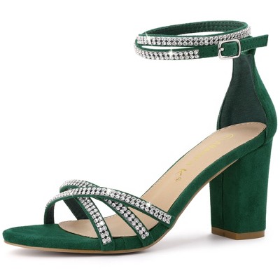 Dark green chunky heels hotsell