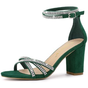 Allegra K Women's Rhinestones Crisscross Strap Strappy Chunky Heel Sandals - 1 of 4