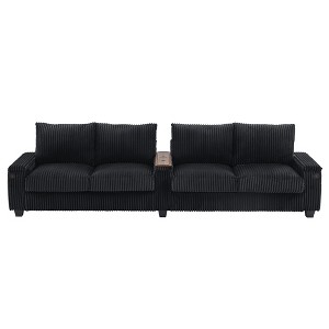 TiramisuBest 4-seater Corduroy Sofa Couch 133" Modern Sofa with USB Ports, Hidden Storage Arms, Flip-Top Cup Holders for Living Room,Brown - 1 of 4