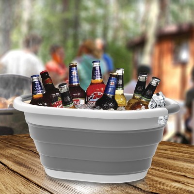 Gray Collapsible Plastic Multiuse Laundry Basket with Comfort Grip