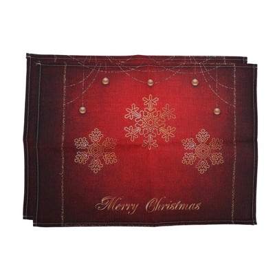 Unique Bargains Christmas Place Mats Linen Red White 13" x 17.7" 2 Pcs