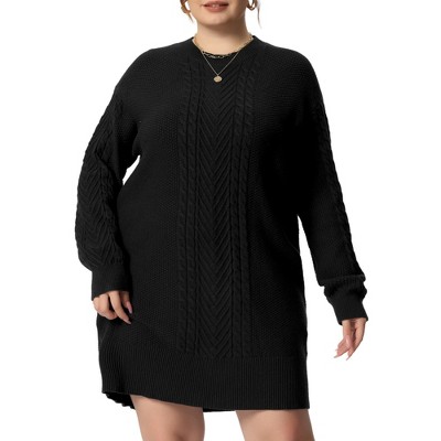 Agnes Orinda Women's Plus Size Long Sleeve Knit Pullover Mini Sweater  Dresses Black 3x : Target