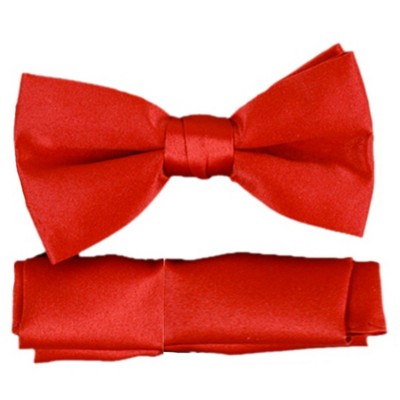 New Boy's Solid Pre Tied Bow Tie and Hanky Set