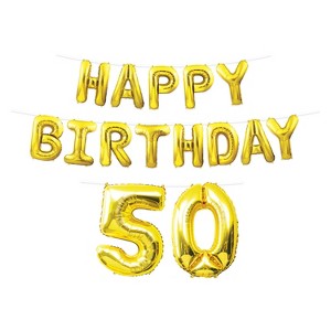 Beistle Happy Birthday  50  Balloon Streamer, 14.25" & 25" x 15', (1/Pkg) Multicolored - 1 of 4