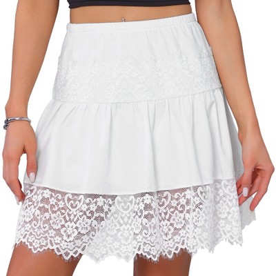 INSPIRE CHIC Women's Elastic Waist Lace Patchwork Fashion Tiered Mini Skirt