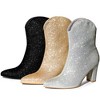 Allegra K Women's Glitter V-Shape Pointy Toe Back Zipper Block Heels Mid-Calf Boots - image 3 of 4