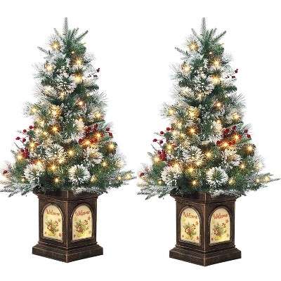 3 ft Pre-Lit Artificial Mini Christmas Tree with 78 Led Lights & Vintage Bells Base Festive Tabletop Decor with Berries