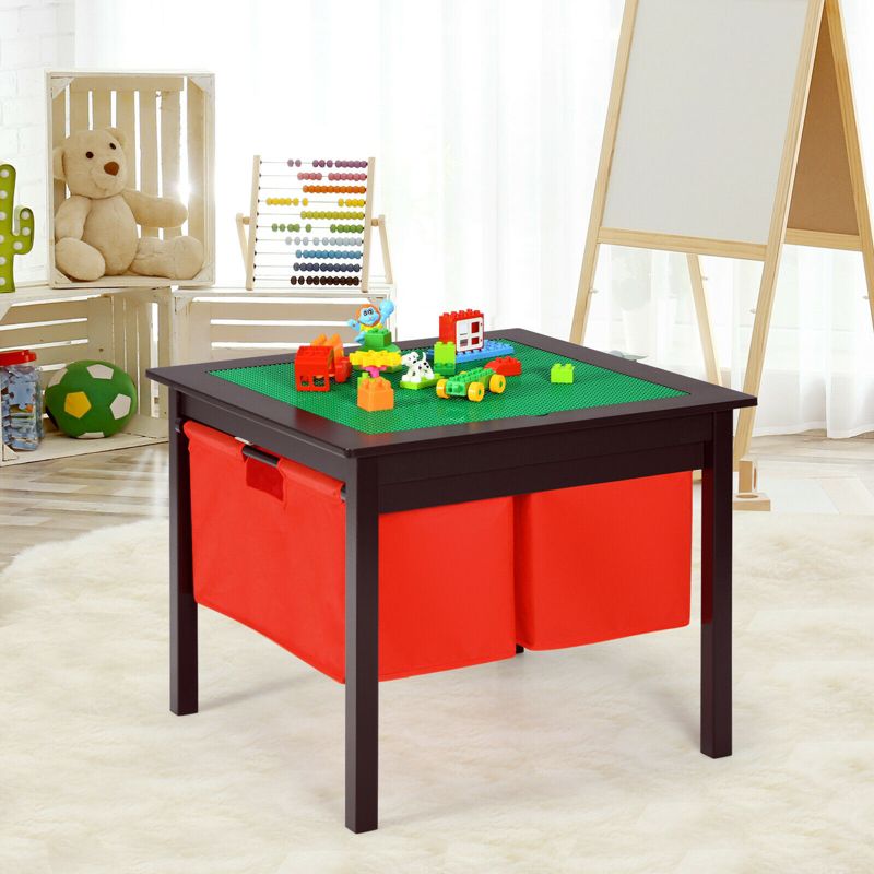 Costway 2-in-1 Kids Double-sided Activity Building Block Table W/ Drawers Brown, 2 of 9