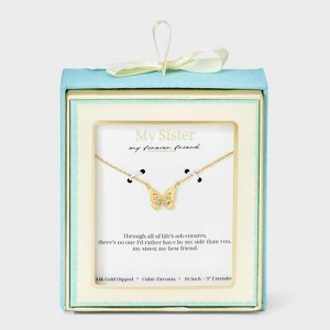14K Gold Dipped Cubic Zirconia Butterfly Necklace - Gold - 1 of 4