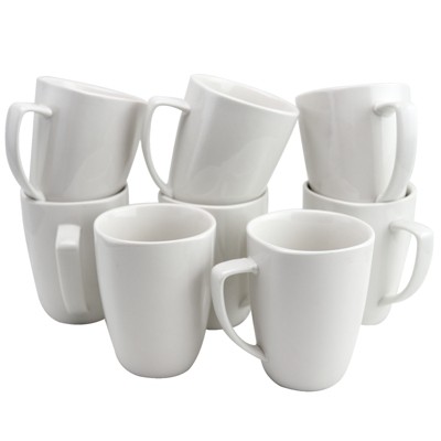 10 Ares Glossy Ceramic Latte Mugs Set, 12 oz. - Stoneware, Glossy, Durable,  C-handle - White 