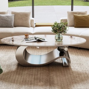 49.2" Faux Marble Oval Coffee Table with Gold Stainless Steel Base and Modern Sculptural Design for Living Room - 1 of 4