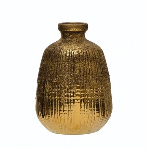 Storied Home Textured Terra-cotta Vase with Lines, Gold Finish - 1 of 3