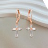 Slickblue Women’s Rose Gold Cross Drop Earrings, 5 Carat Baguette Cubic Zirconia, Lever Back, Classic Style - 3 of 3