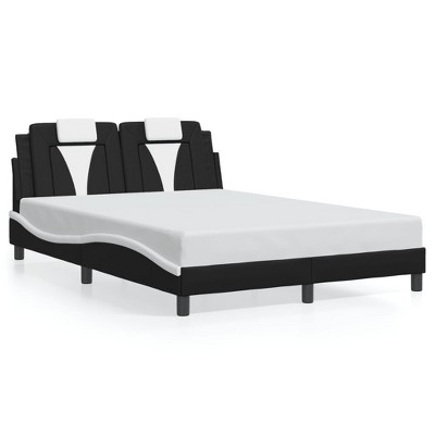 vidaXL Bed Frame with Headboard - Black and White, Full Size, Plywood Slats, Faux Leather, Stylish Design, Bedroom