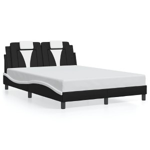 vidaXL Bed Frame with Headboard - Black and White, Full Size, Plywood Slats, Faux Leather, Stylish Design, Bedroom - 1 of 4
