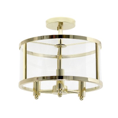 Vintage Gold 13'' Glass Semi-Flushmount Ceiling Light with Iron Accents
