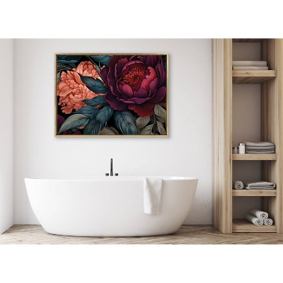 Dark Academia Floral Jewel Tones Canvas Print with Gold Frame