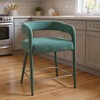 HomeRoots 25" Teal Blue Metal and Fabric Low Back Counter Height Bar Chair - 2 of 4