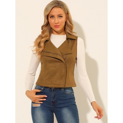 INSPIRE CHIC Women's Faux Suede Casual Sleeveless Biker Vest Jacket Camel X-Small — фото 3
