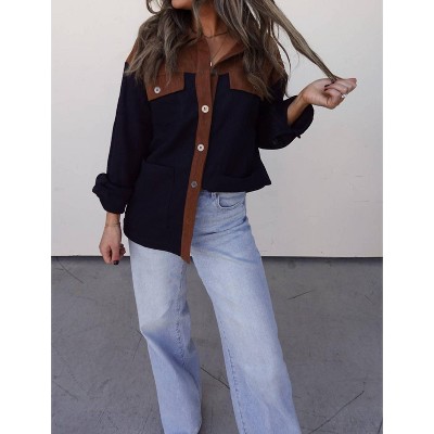 Women's Contrast Corduroy Shacket - AEMI + CO