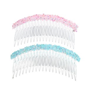 Unique Bargains Women's Rhinestone Side Hair Combs Pink Blue 2 Pcs - 1 of 4