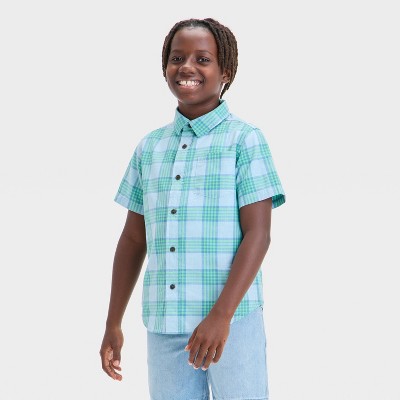 Boys' Short Sleeve Plaid Poplin Button-Down Shirt - Cat & Jack™