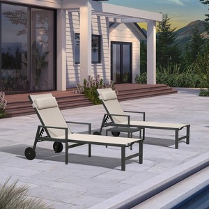 PURPLE LEAF Patio Lounge Chair Set of 3 Outdoor Chaise Lounger with Armrest Side Table and Wheels Sunbathing Tanning Recliner Including Pillows - 1 of 4