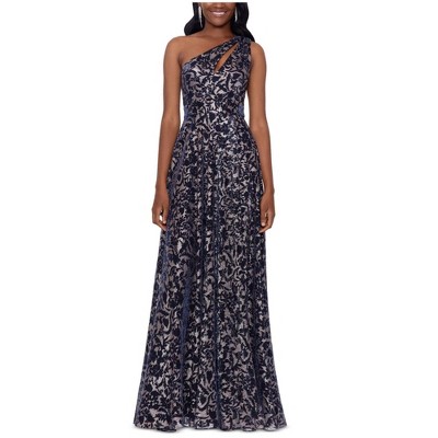 Betsy & Adam Womens Metallic Gown Dress, Blue, 4