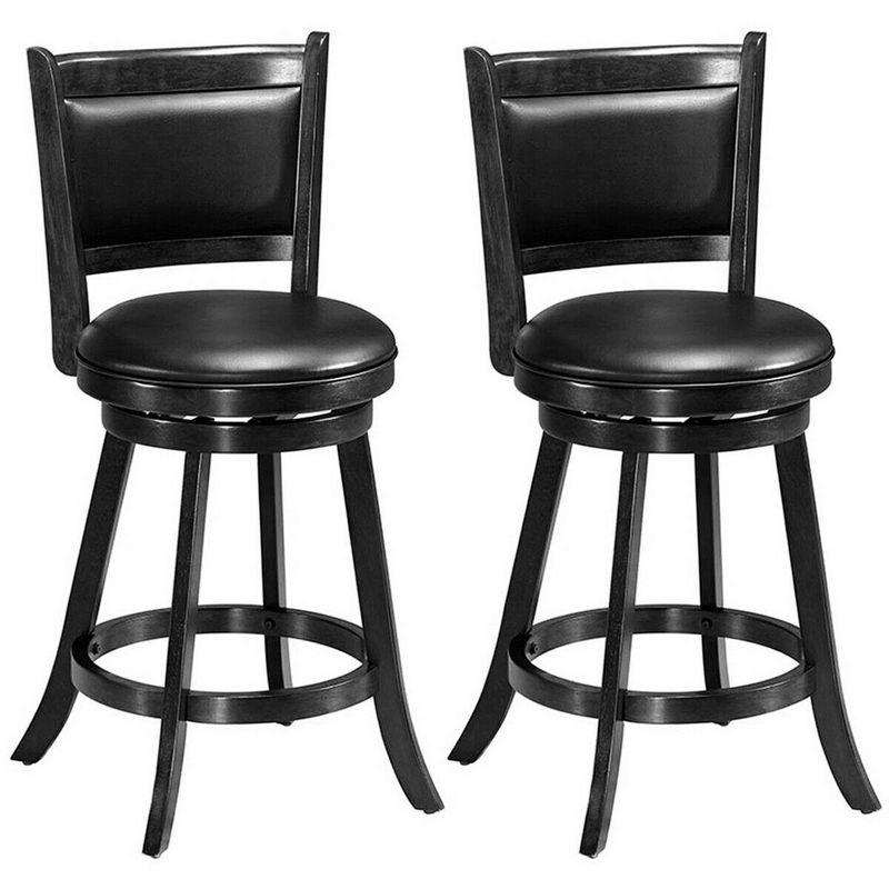 Costway 2PCS 24'' Swivel Counter Stool Dining Chair Upholstered Seat Black, 1 of 11