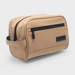 French Connection Toiletry Bag with Zippered Compartments - Waterproof Travel Pouch in Vegan Leather, Tan - 1 of 4