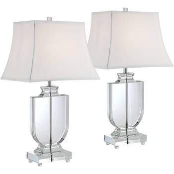 Vienna Full Spectrum Tilde 26 1/4" Tall Urn Modern Table Lamps Set of 2 Clear Crystal White Shade Living Room Bedroom Bedside Nightstand House Office