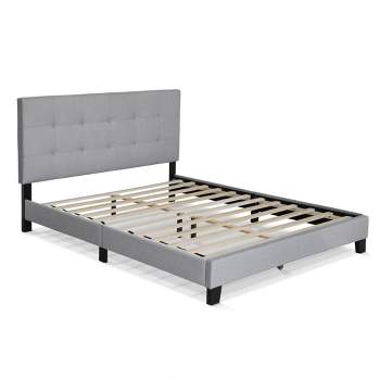 Furinno Laval Button Tufted Bed Frame, 12PC Slat Style, Glacier