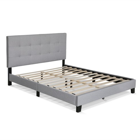 Furinno Laval Button Tufted Bed Frame, 12pc Slat Style, Glacier, Queen ...