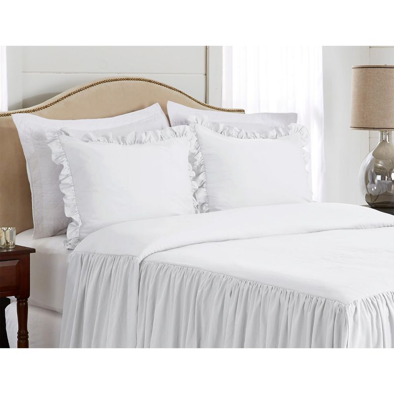 Sweet Jojo Designs Gender Neutral Unisex Queen Duvet Cover Bedding Set Gathered Bedspread White 3pc, 4 of 6
