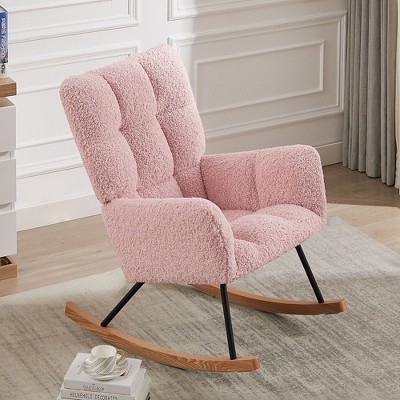 CAVINAS Boucle Fabric Glider Rocking Chair with High Backrest,Upholstered Rocking Chair,Nursery Accent Chair for Bedroom