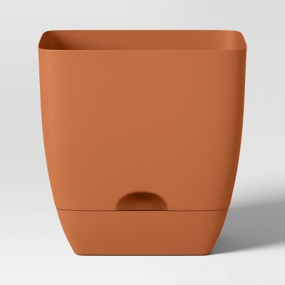 Square Self-Watering Plastic Indoor Outdoor Planter Pot Orange 10"x10" - Room Essentials™