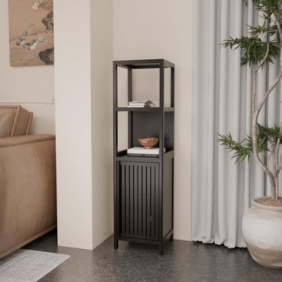Dolonm 52 in. Tall Black Bamboo Storage Cabinet - Tower with Shelves - Multi-Functional Home Organizer for Bathroom & Living Room