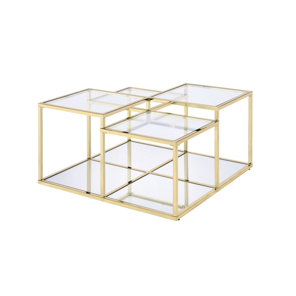 Photos - Coffee Table 34" Uchenna  Clear Glass/Gold Finish - Acme Furniture