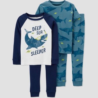 Image of Baby Boys' 4pc Sharks Long Sleeve Snug Fit Pajama Set - Just One You® made by carter's Blue 12M