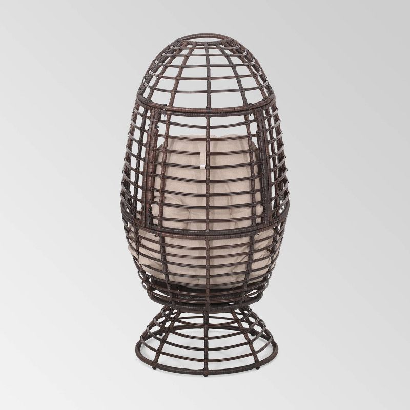 Pitner Wicker Swivel Egg Chair - Dark Brown/Beige - Christopher Knight Home, 4 of 11