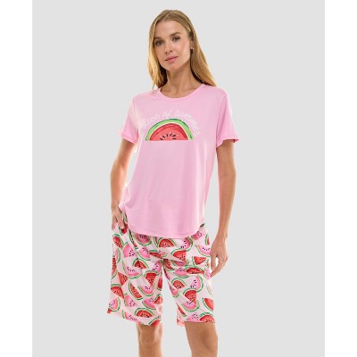 Jaclyn NY Womens 3 Piece Pajama Set, Top, Bermuda Shorts, and Shorts