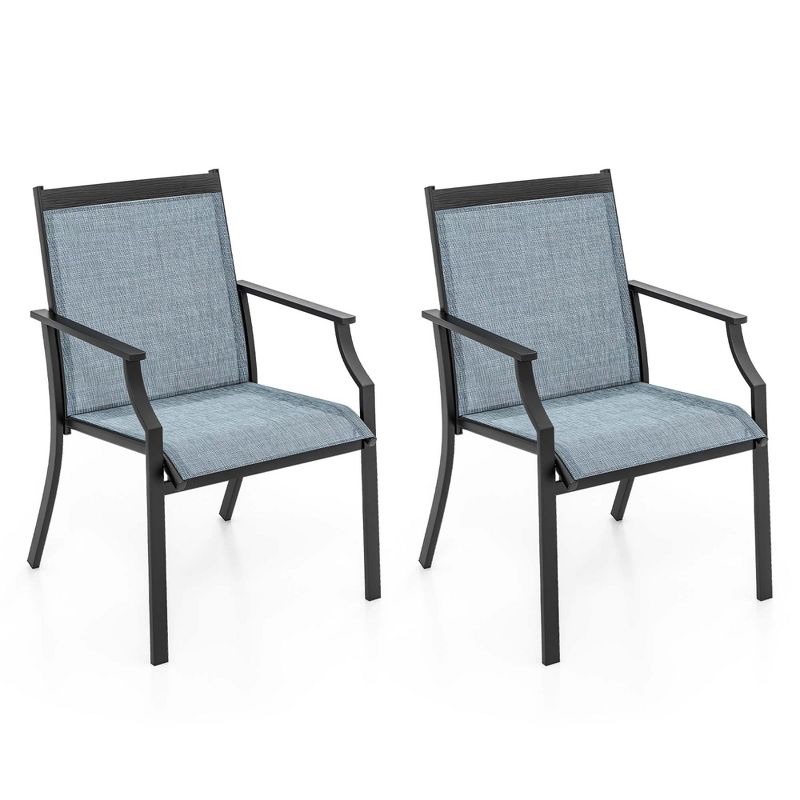 Costway 2 Piece Patio Dining Chairs Large Outdoor Chairs with Breathable Seat & Metal Frame Blue/Coffee/Grey/Red, 1 of 9