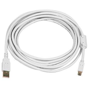 Monoprice USB 2.0 Cable - 15 Feet - White | USB Type-A to USB Mini-B 2.0 Cable - 5-Pin, 28/24AWG, Gold Plated