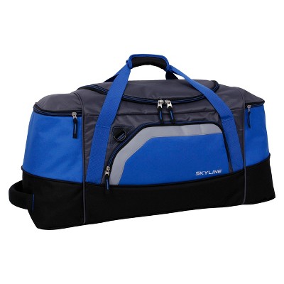 blue duffel bag