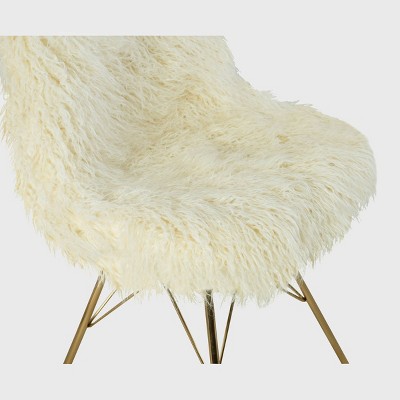 Remy White Faux Fur Slipper Chair with Gold Metal Base