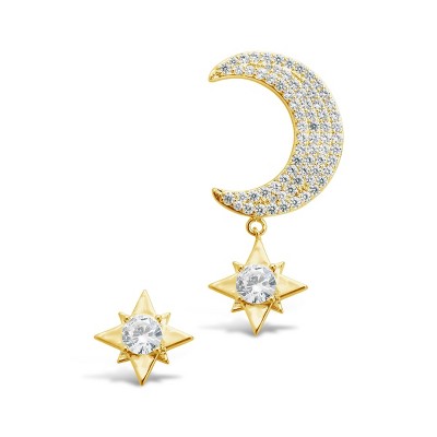 SHINE by Sterling Forever Asymmetric CZ Burst & Crescent Drop Studs