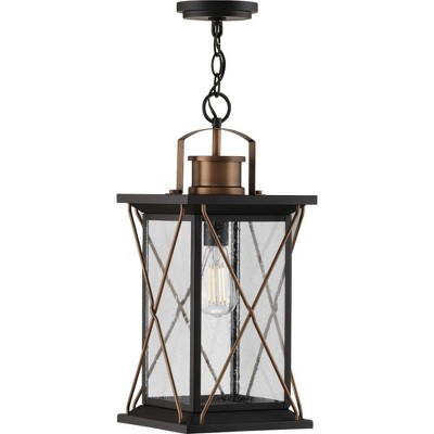 Barlowe Antique Bronze Farmhouse Hanging Lantern with Seeded Glass