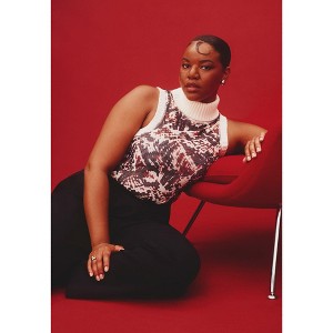 ELOQUII Women's Plus Size Sleeveless Printed Turtleneck Sweater - 1 of 4